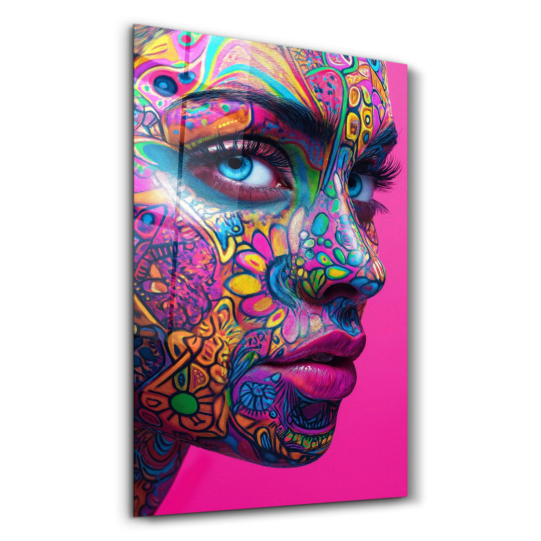 Psychedelic Floral Portrait | Glass Wall Art