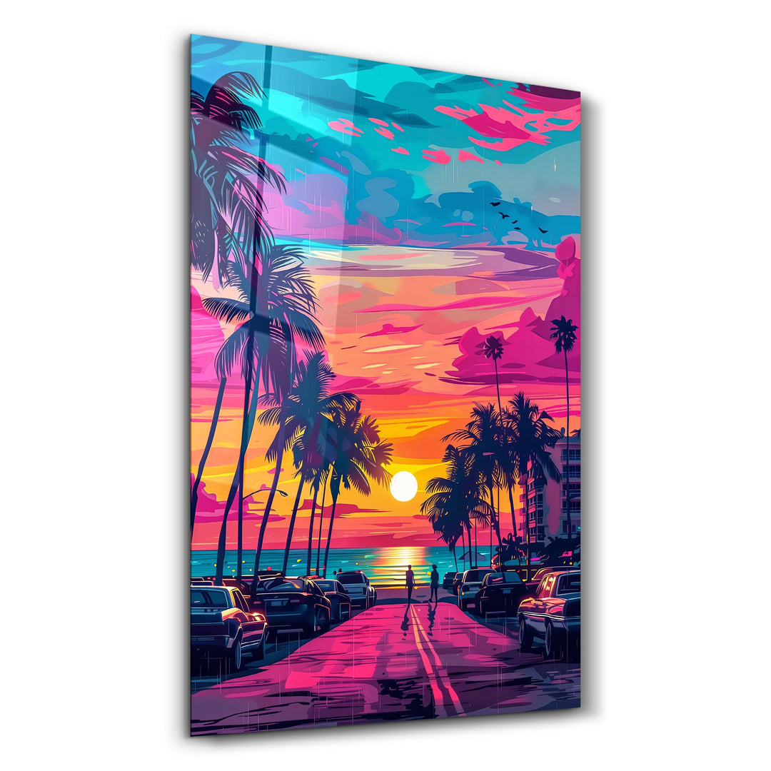 MiaMi Sunset | Designers Collection Glass Wall Art