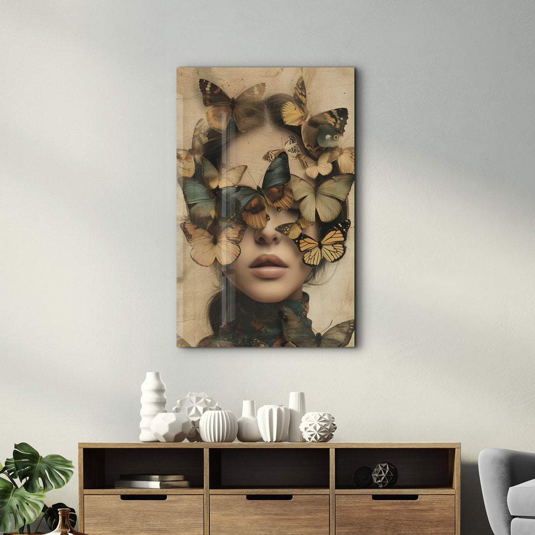 Butterflies on my Head - Glass Wall Art