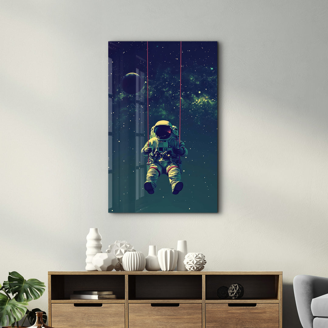 Astronaut on Swing - Designers Collection Glass Wall Art