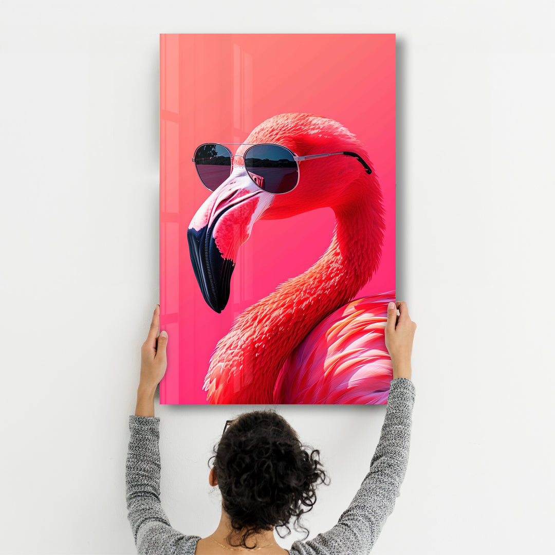 Stylish Pink Flamingo - Glass Wall Art