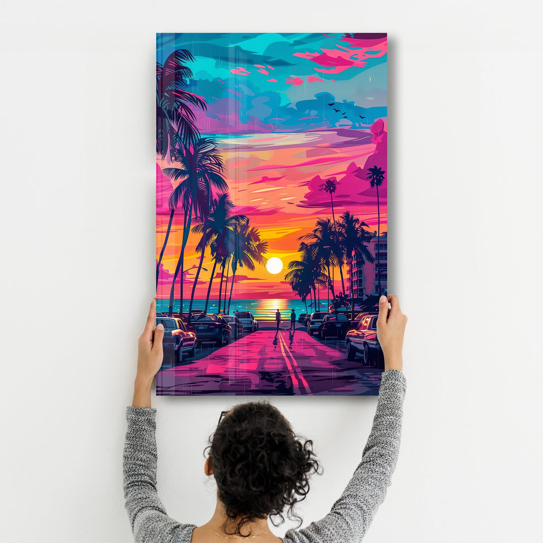 MiaMi Sunset | Designers Collection Glass Wall Art