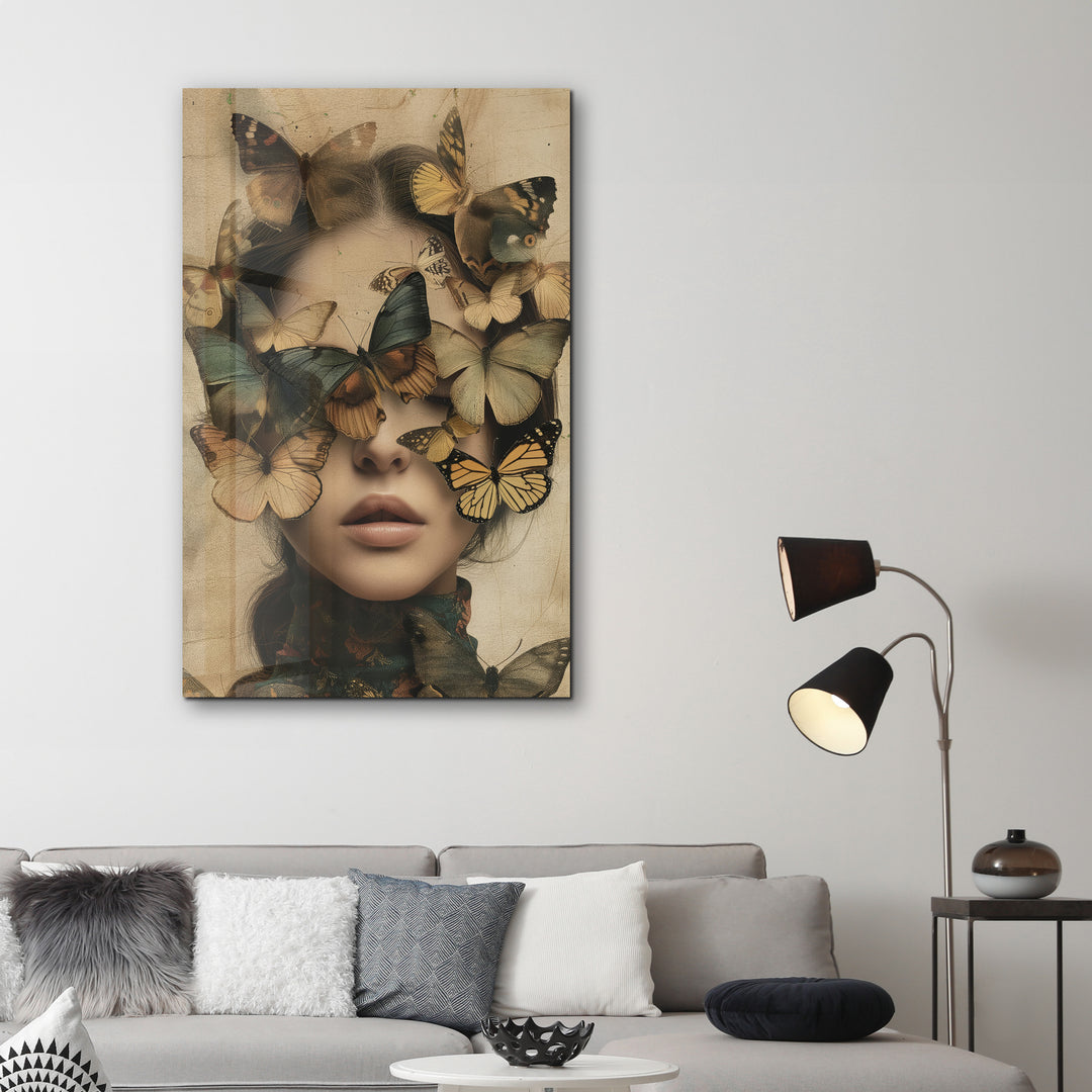 Butterflies on my Head - Glass Wall Art