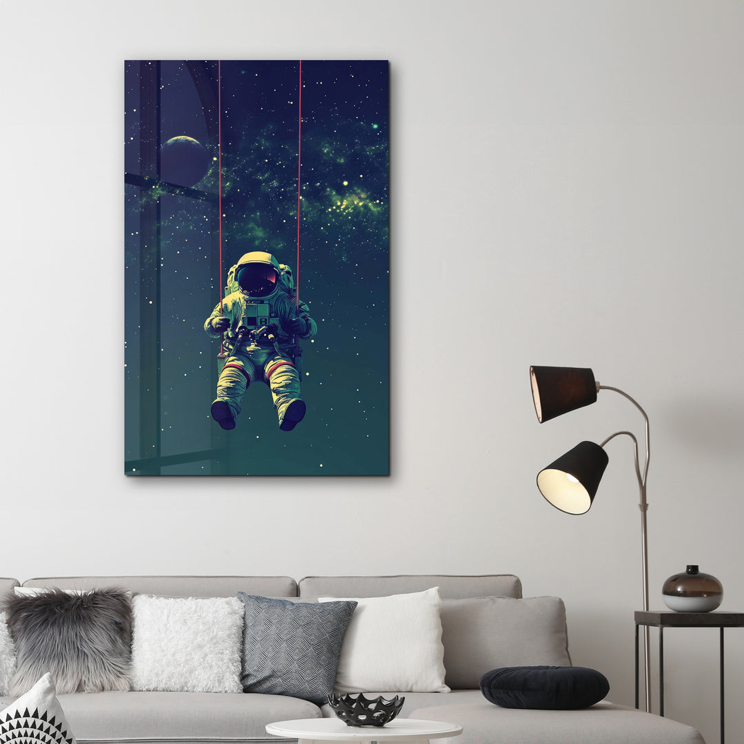 Astronaut on Swing - Designers Collection Glass Wall Art