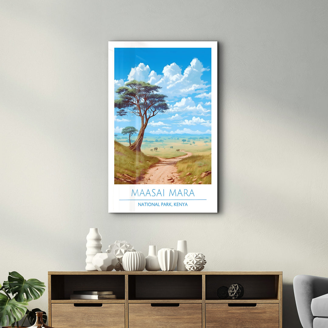 Maasai Mara- National Park Kenya-Travel Posters | Glass Wall Art