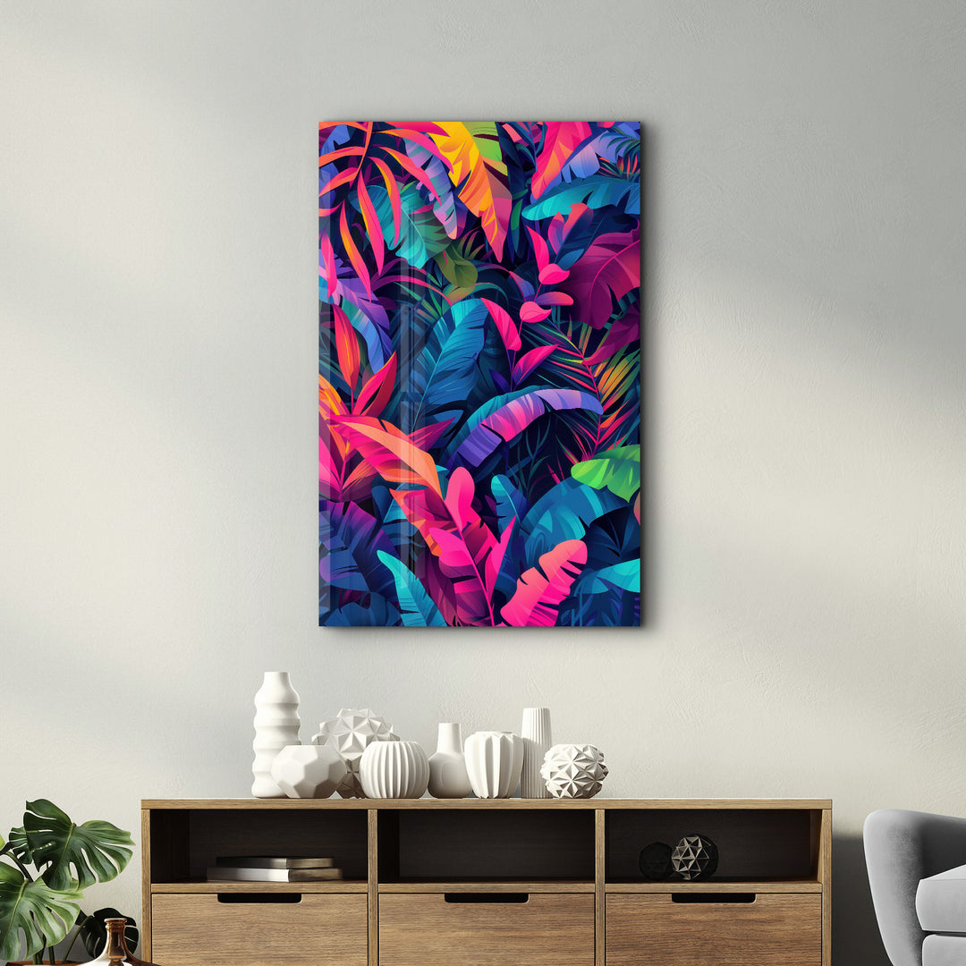 Colorful Tropical Leaves - Glass Wall Art