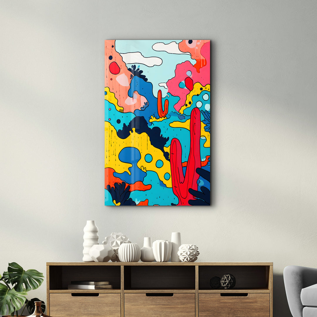 Colorful Cactus Abstract - Glass Wall Art