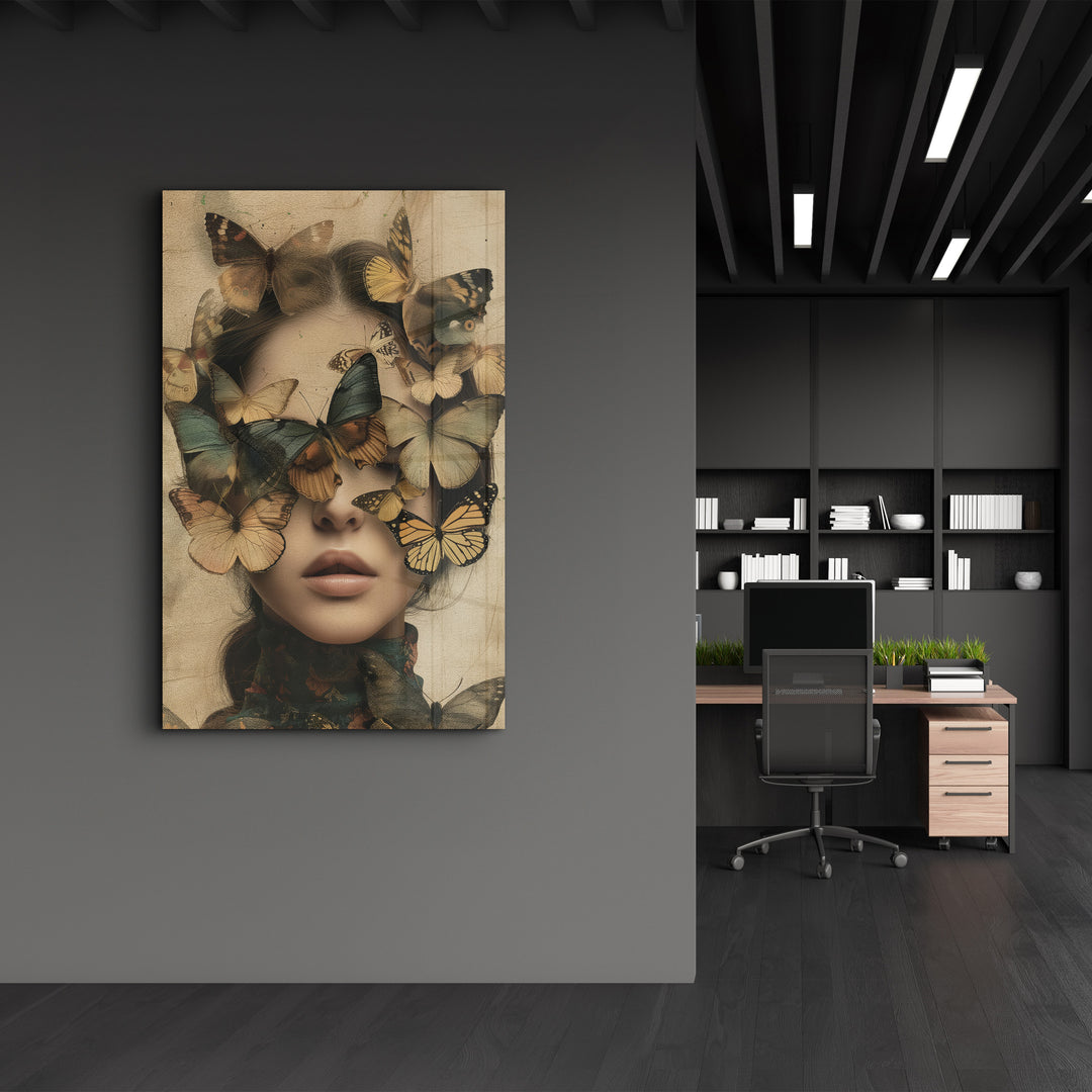 Butterflies on my Head - Glass Wall Art