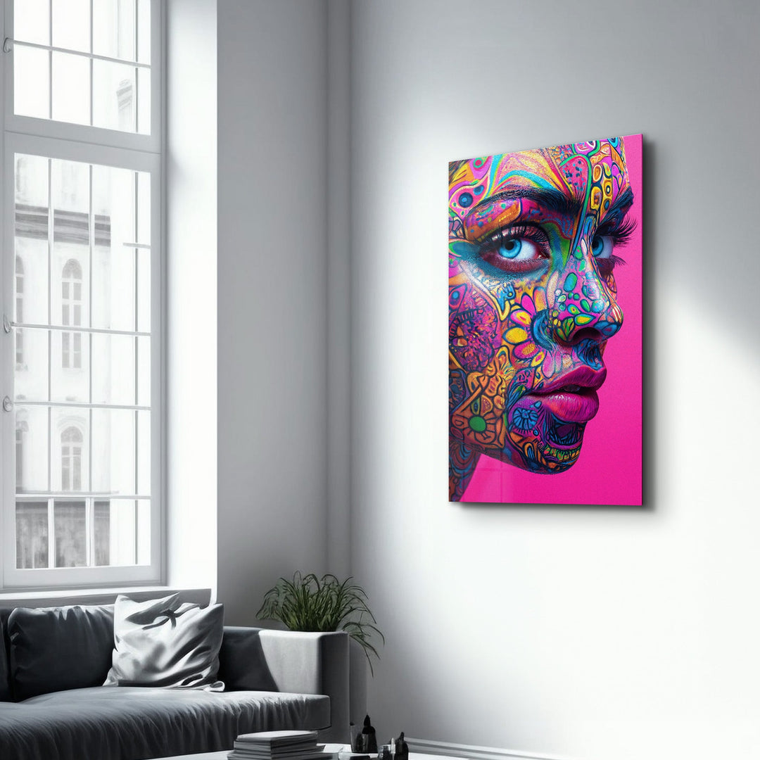 Psychedelic Floral Portrait | Glass Wall Art