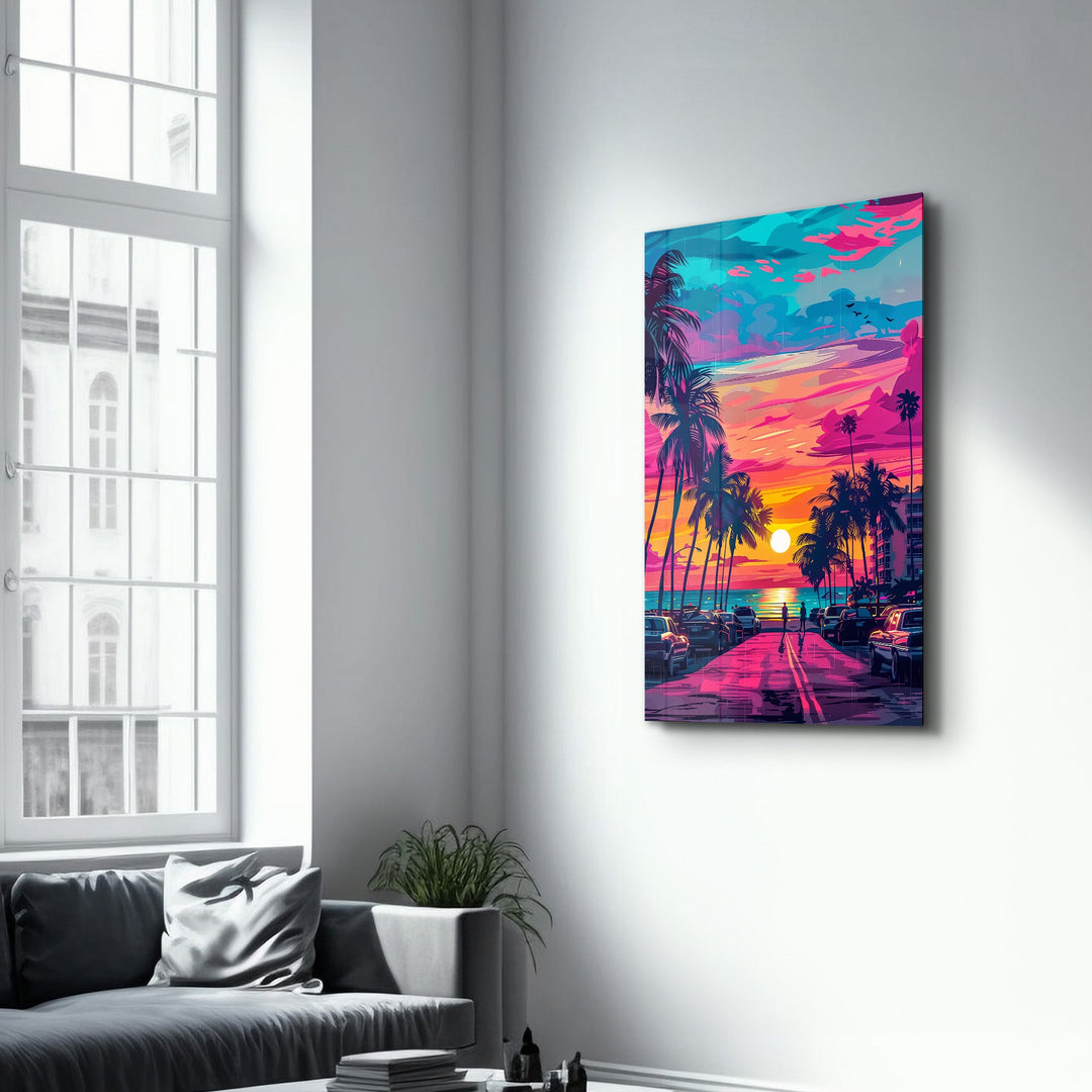 MiaMi Sunset | Designers Collection Glass Wall Art