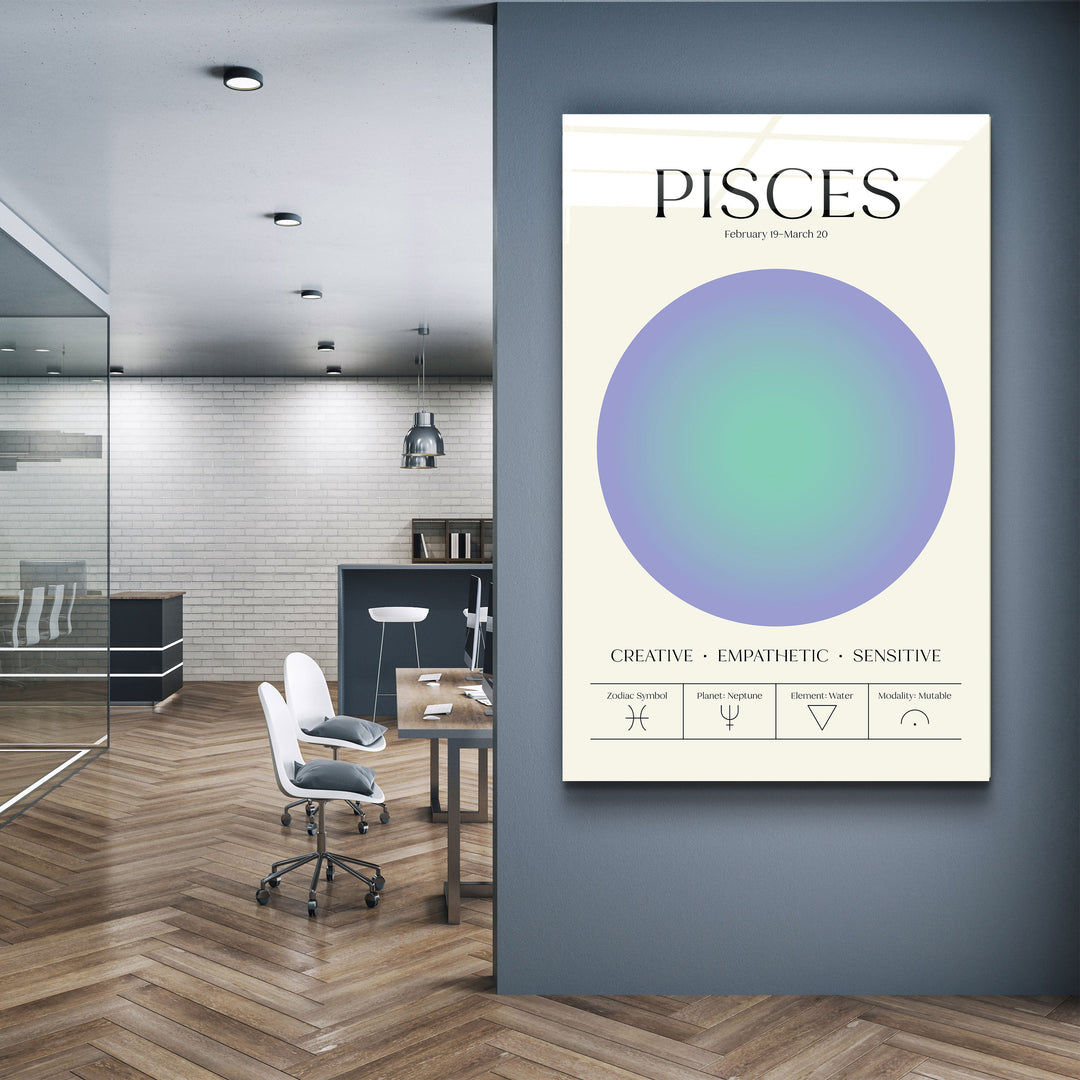 ."Pisces - Aura Collection". Zodiac Glass Wall Art