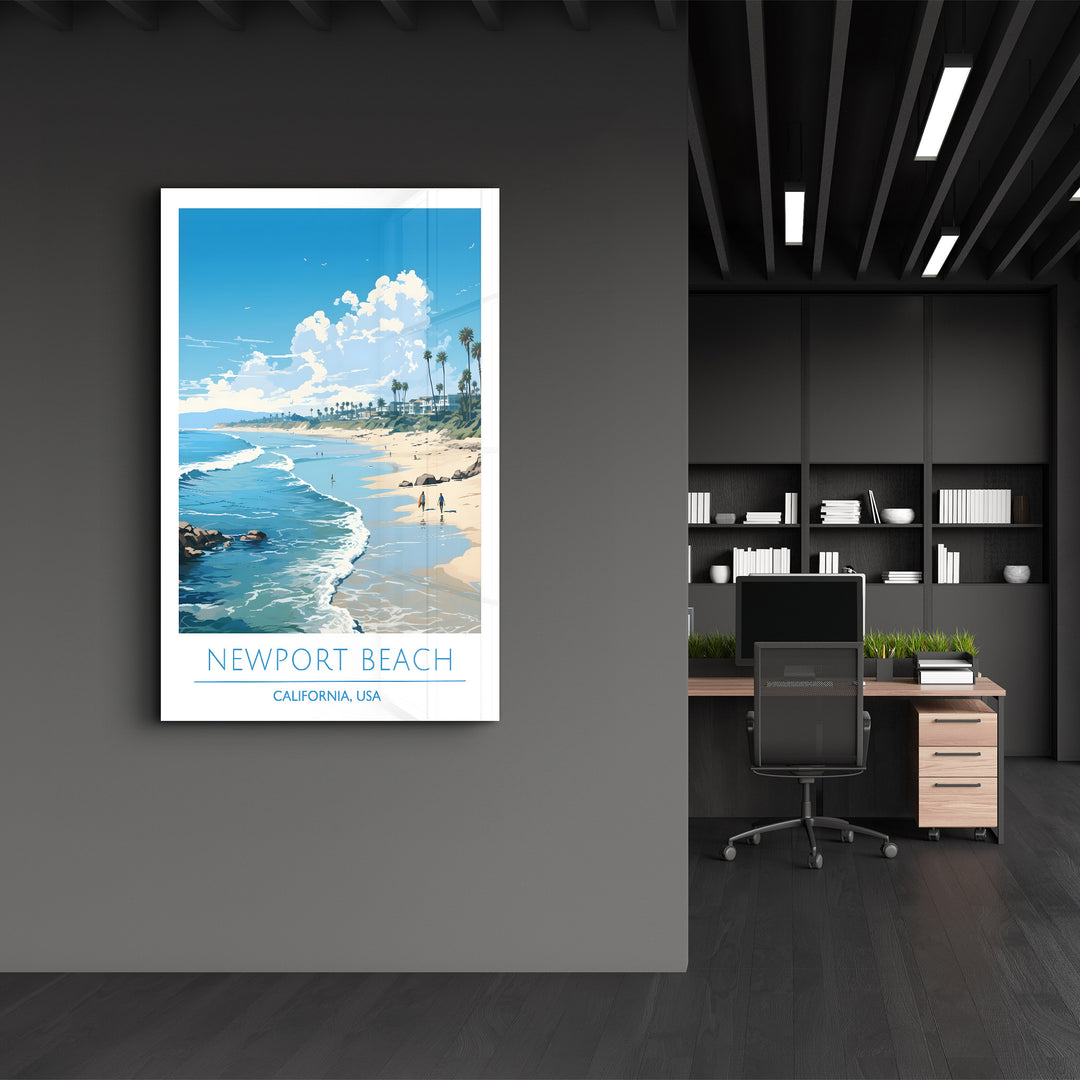 New Port Beach California-Travel Posters | Glass Wall Art