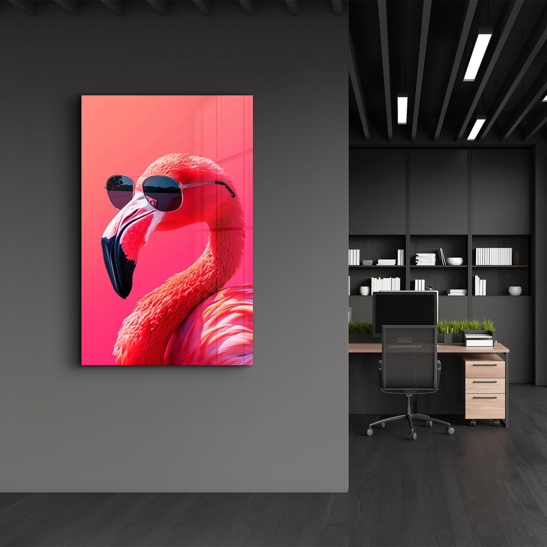 Stylish Pink Flamingo - Glass Wall Art