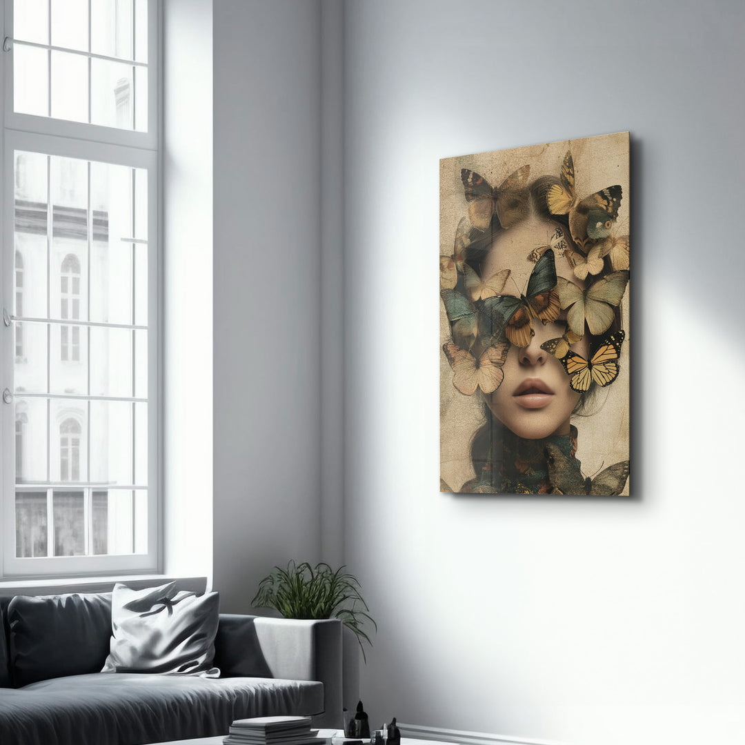 Butterflies on my Head - Glass Wall Art