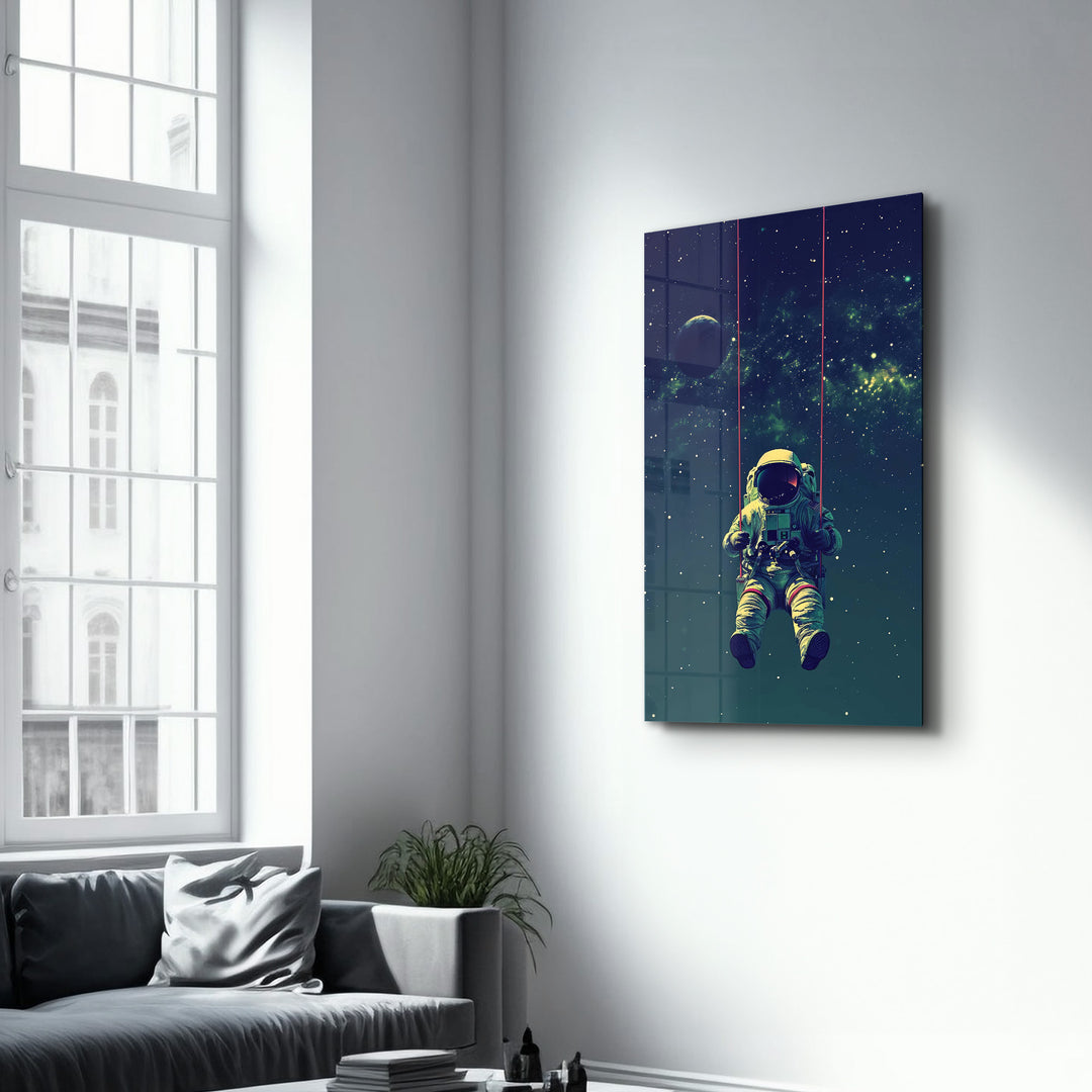 Astronaut on Swing - Designers Collection Glass Wall Art