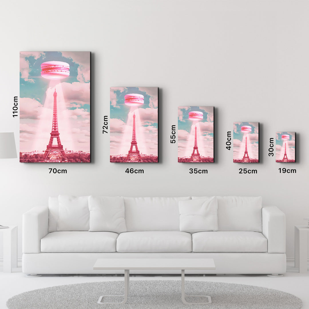 Pink Macarons and Eiffel Tower - Glass Wall Art