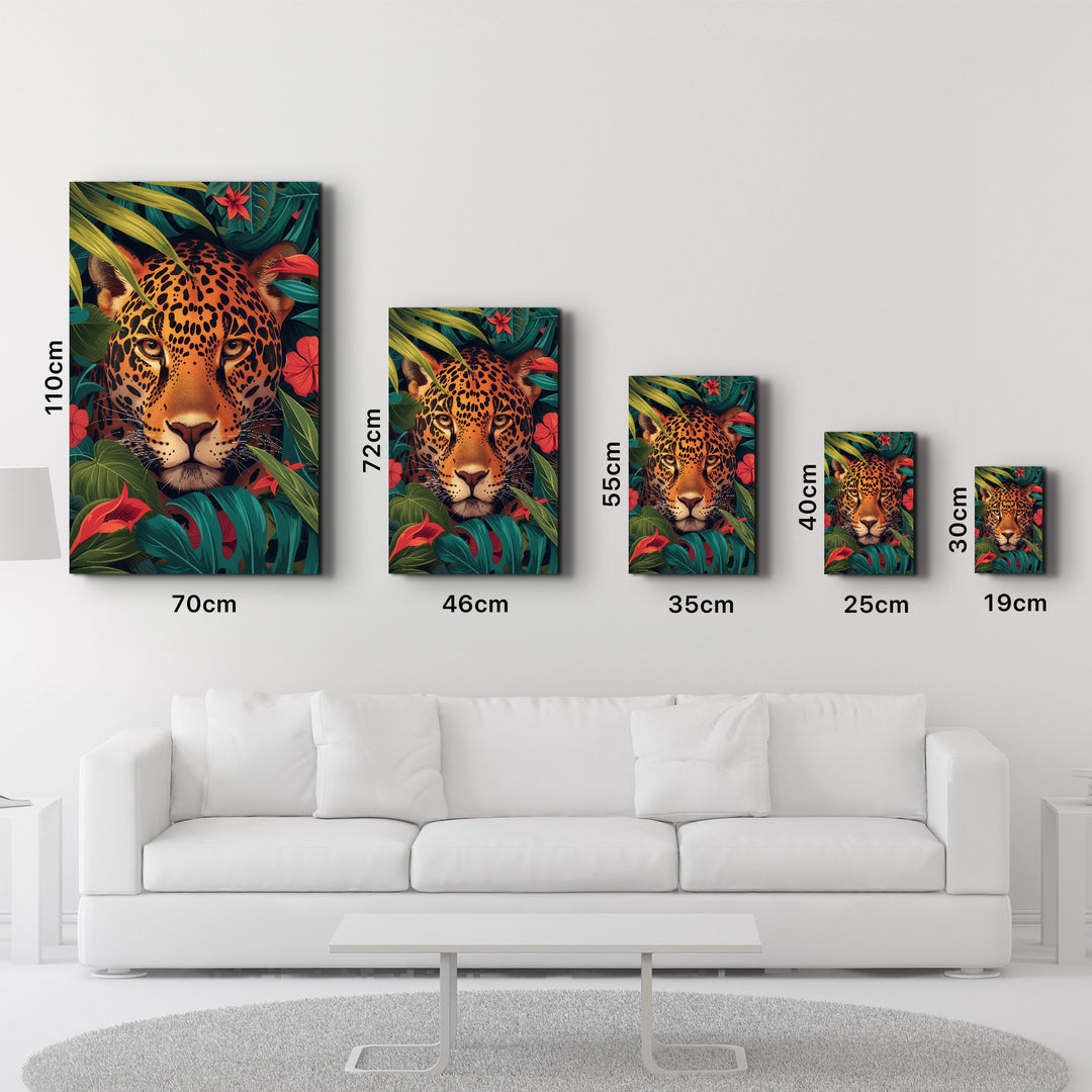 Leopard and Tropical Flowers - Glass Wall Art