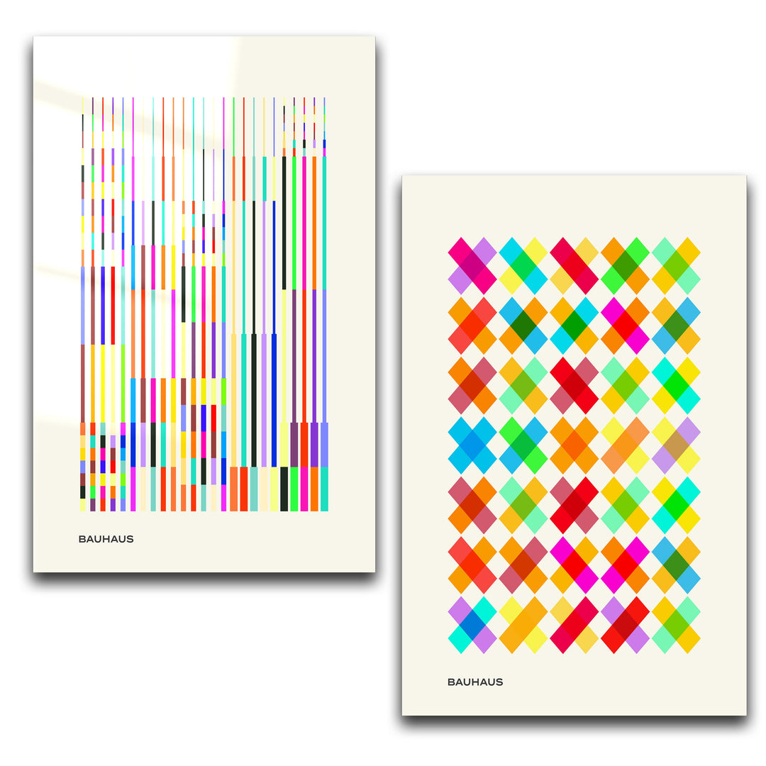 ."Bauhaus Rainbow Duo". Contemporary Gallery Collection Glass Wall Art