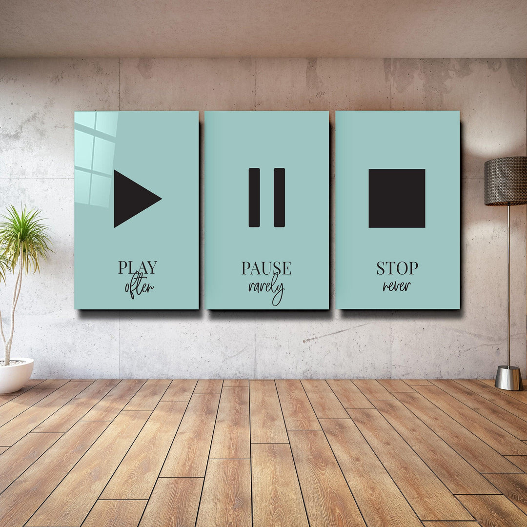 ・"Play-Pause-Stop - Trio"・Glass Wall Art - ArtDesigna Glass Printing Wall Art