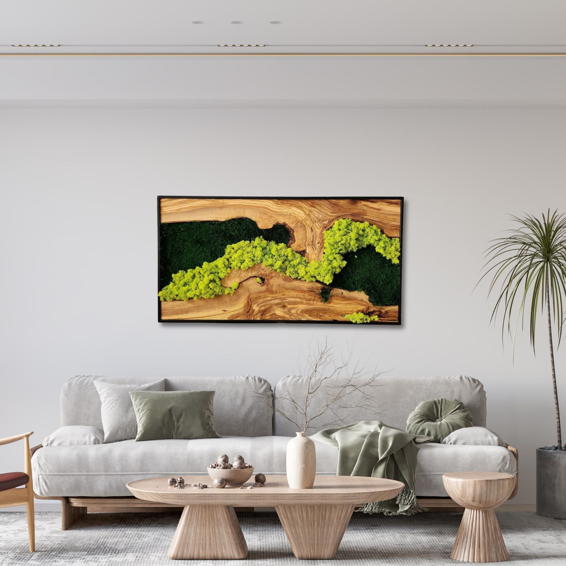 Custom Made Moss and Olive Wood Wall Art Rectangular Premium Handmad Glass Printing Wall Arts Artdesigna
