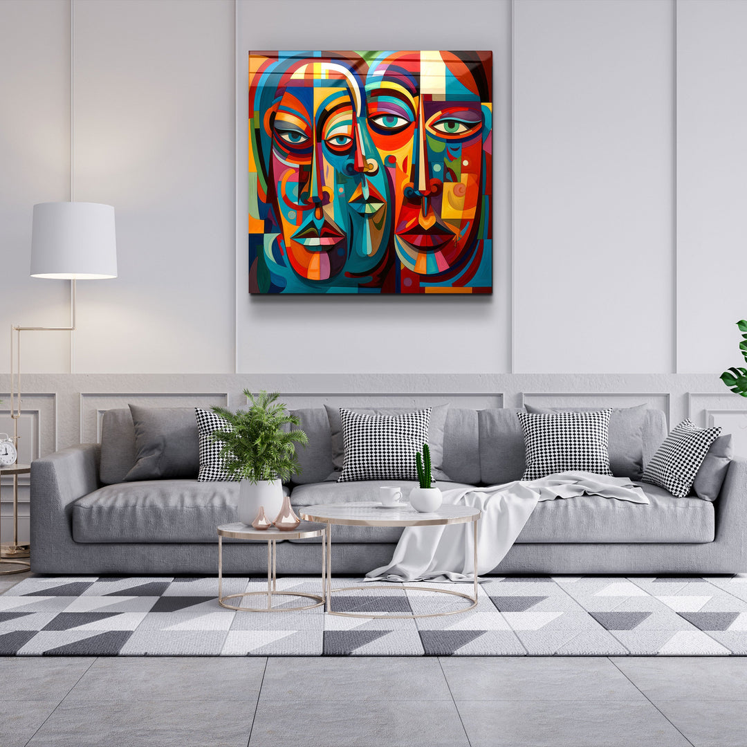 ."Abstract Faces". Designers Collection Glass Wall Art