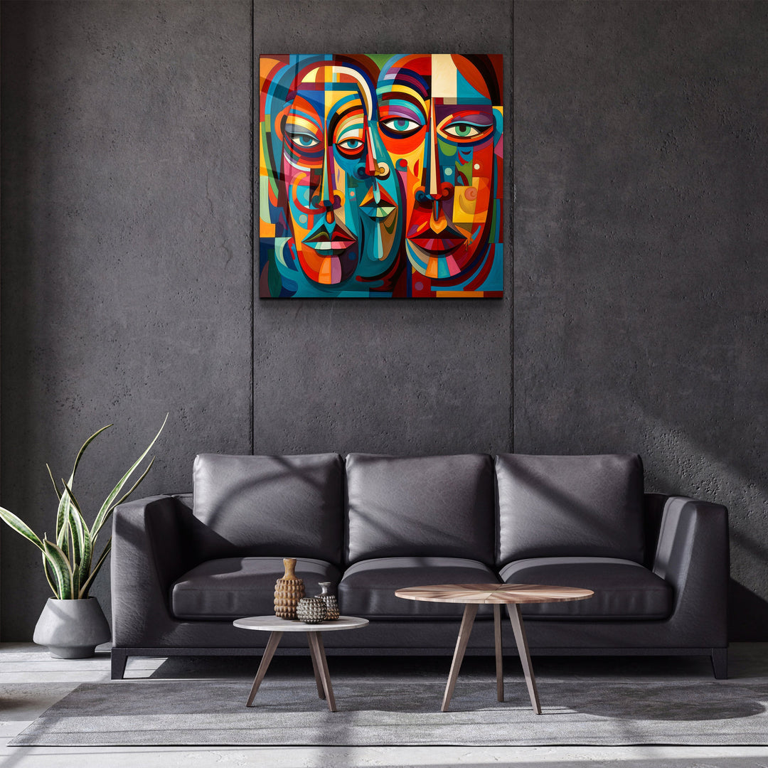 ."Abstract Faces". Designers Collection Glass Wall Art