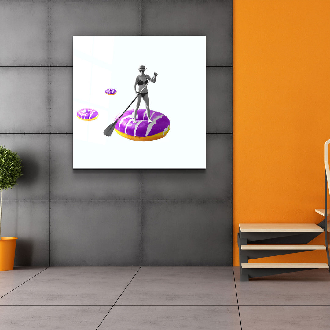 ."On a Donut Boat". Contemporary Collection Glass Wall Art