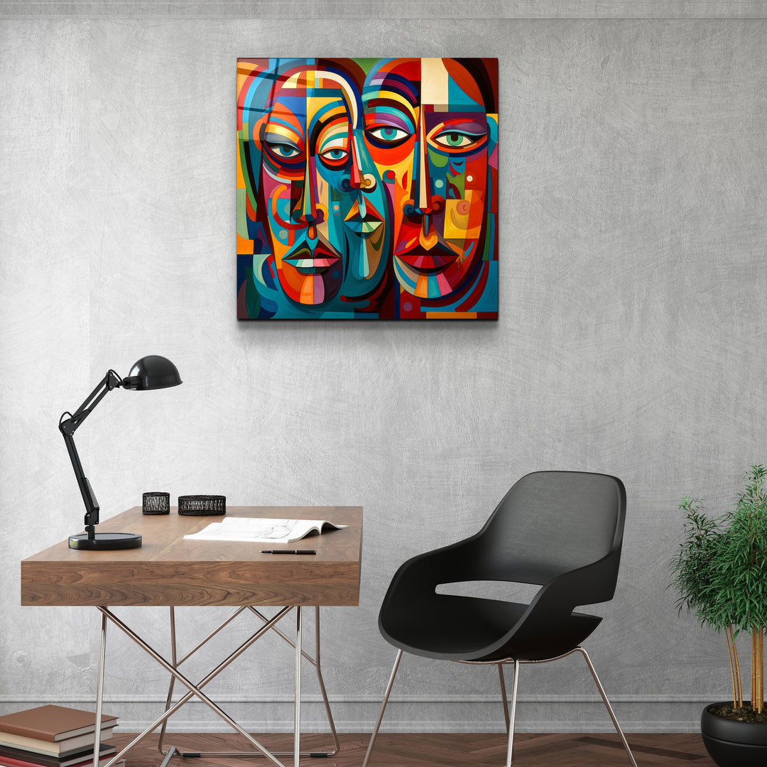 ."Abstract Faces". Designers Collection Glass Wall Art