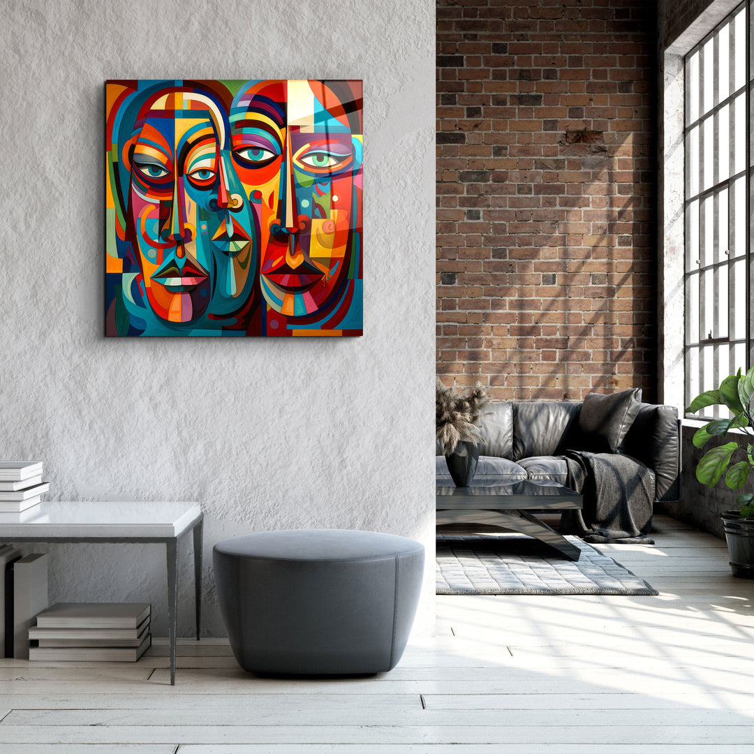 ."Abstract Faces". Designers Collection Glass Wall Art