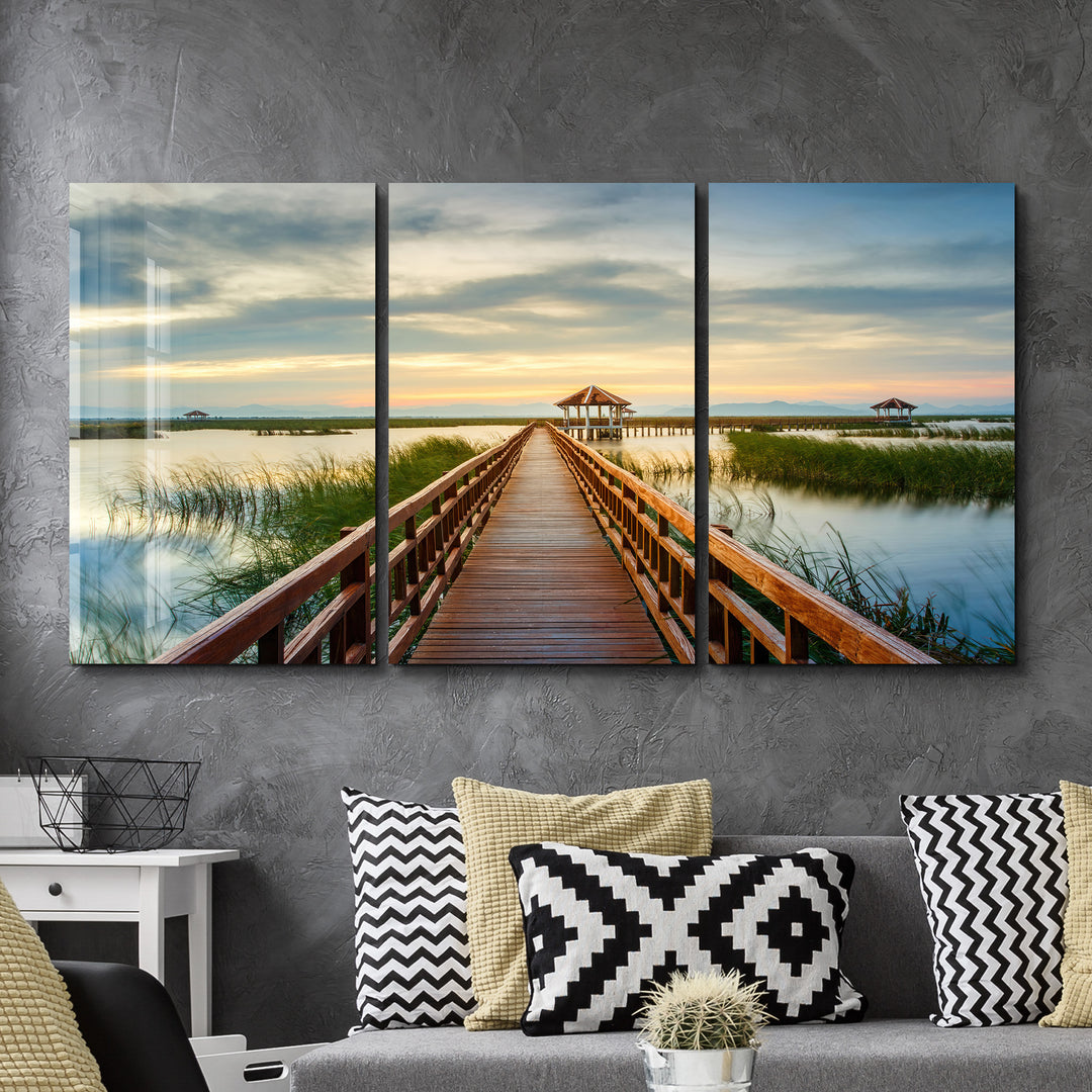 ・"Long Pier - Trio"・Glass Wall Art