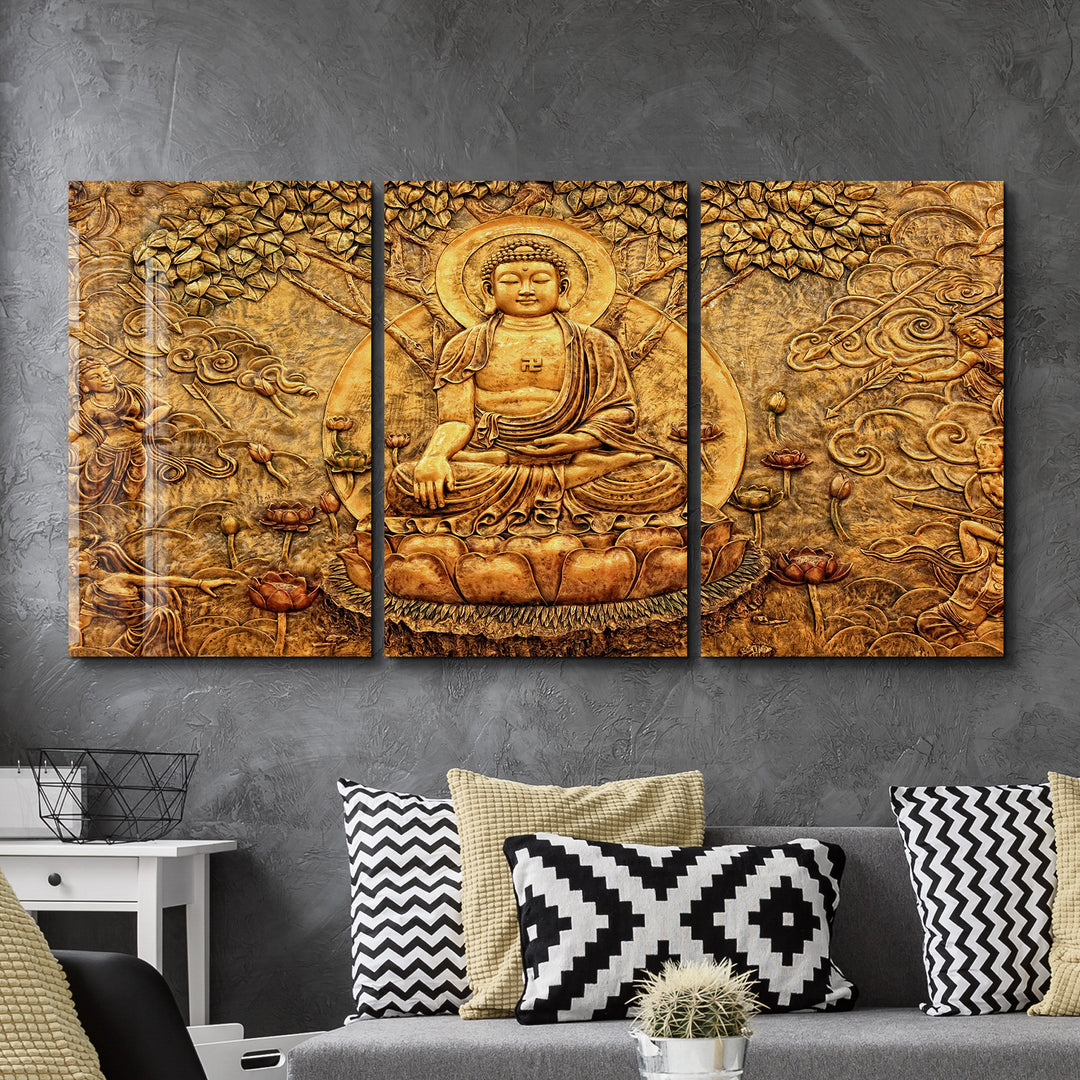 ・"Buddha - Trio"・Glass Wall Art