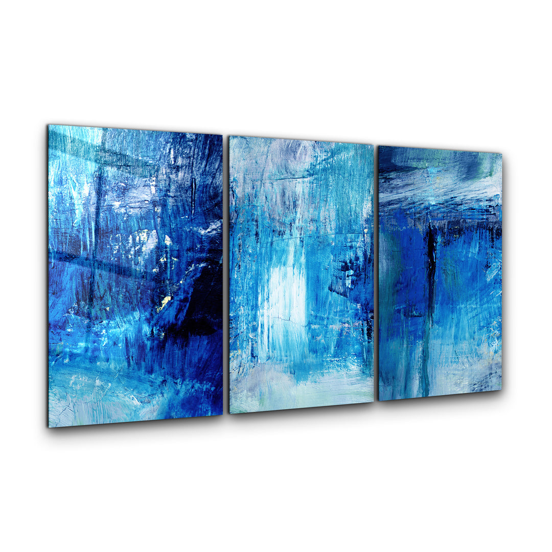 ・"Blue Fall- Trio"・Glass Wall Art