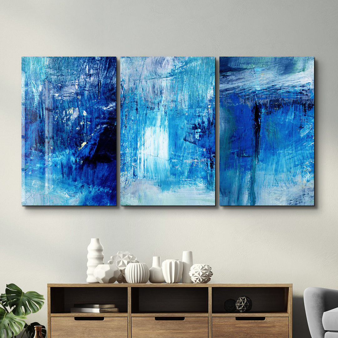 ・"Blue Fall- Trio"・Glass Wall Art