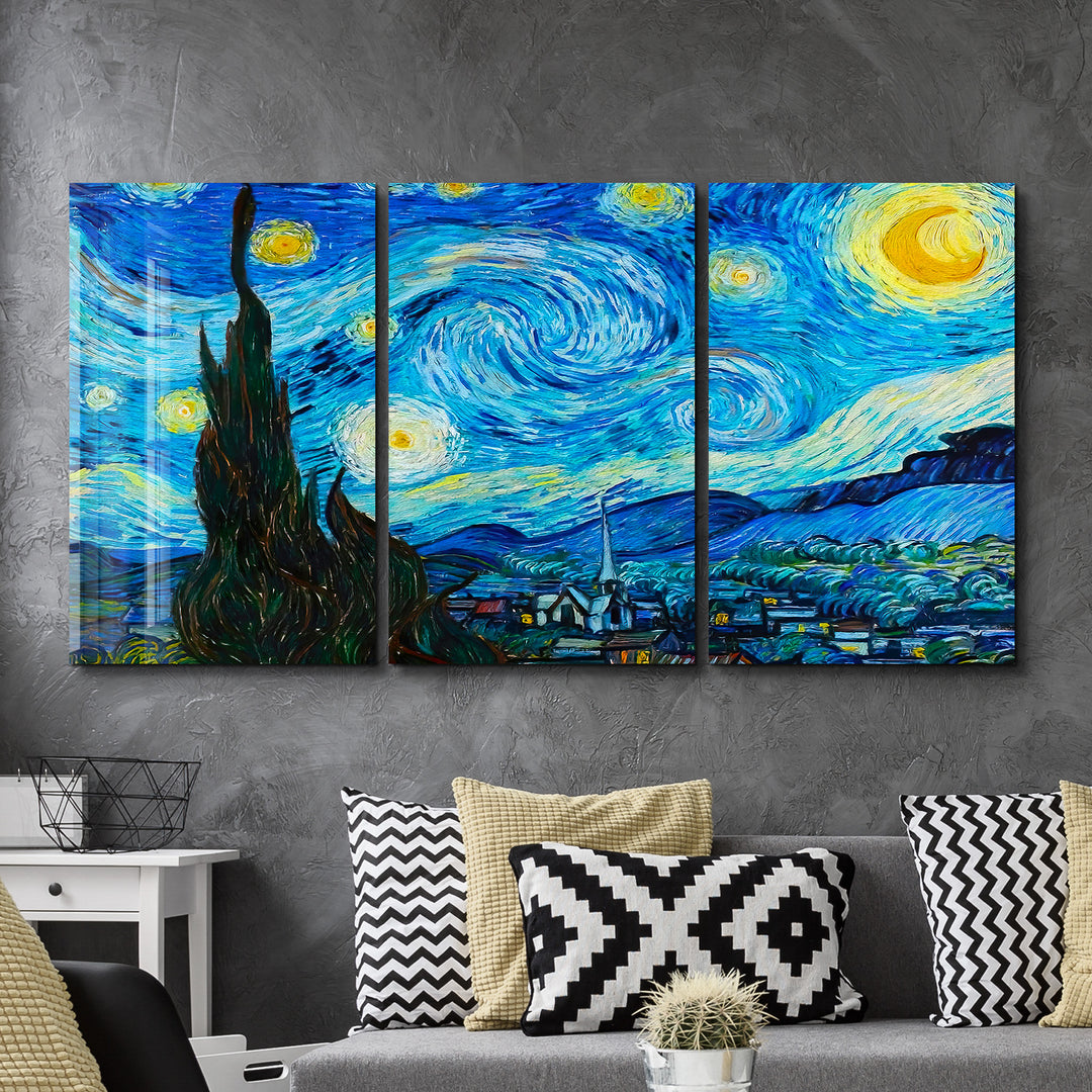 ・"Van Gogh The Starry Night - Trio"・Glass Wall Art