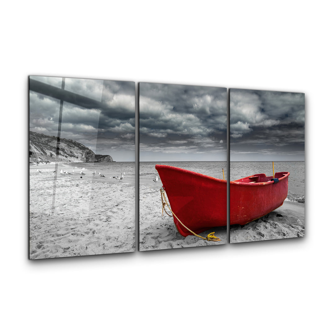 ・"Red Boat - Trio"・Glass Wall Art