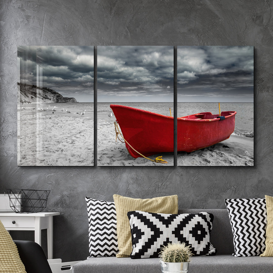 ・"Red Boat - Trio"・Glass Wall Art