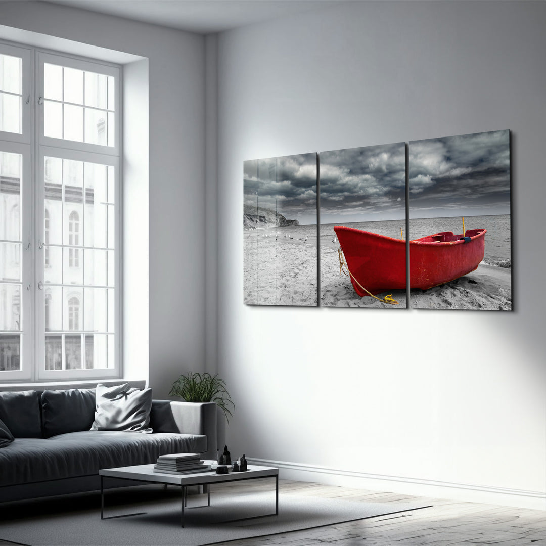 ・"Red Boat - Trio"・Glass Wall Art