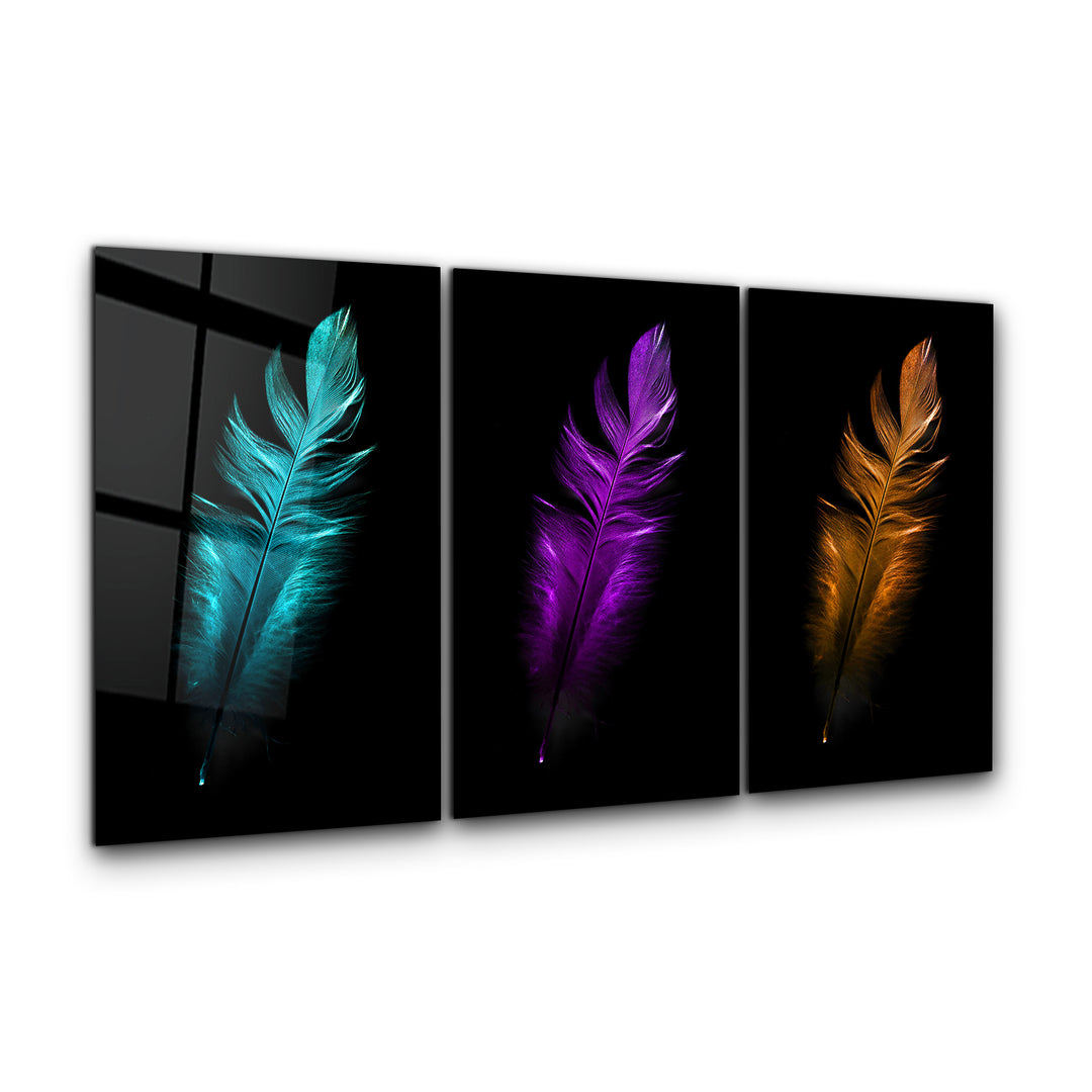 ・"Feathers - Trio"・Glass Wall Art