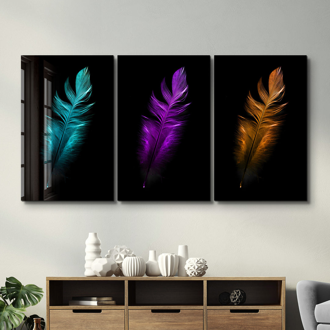 ・"Feathers - Trio"・Glass Wall Art