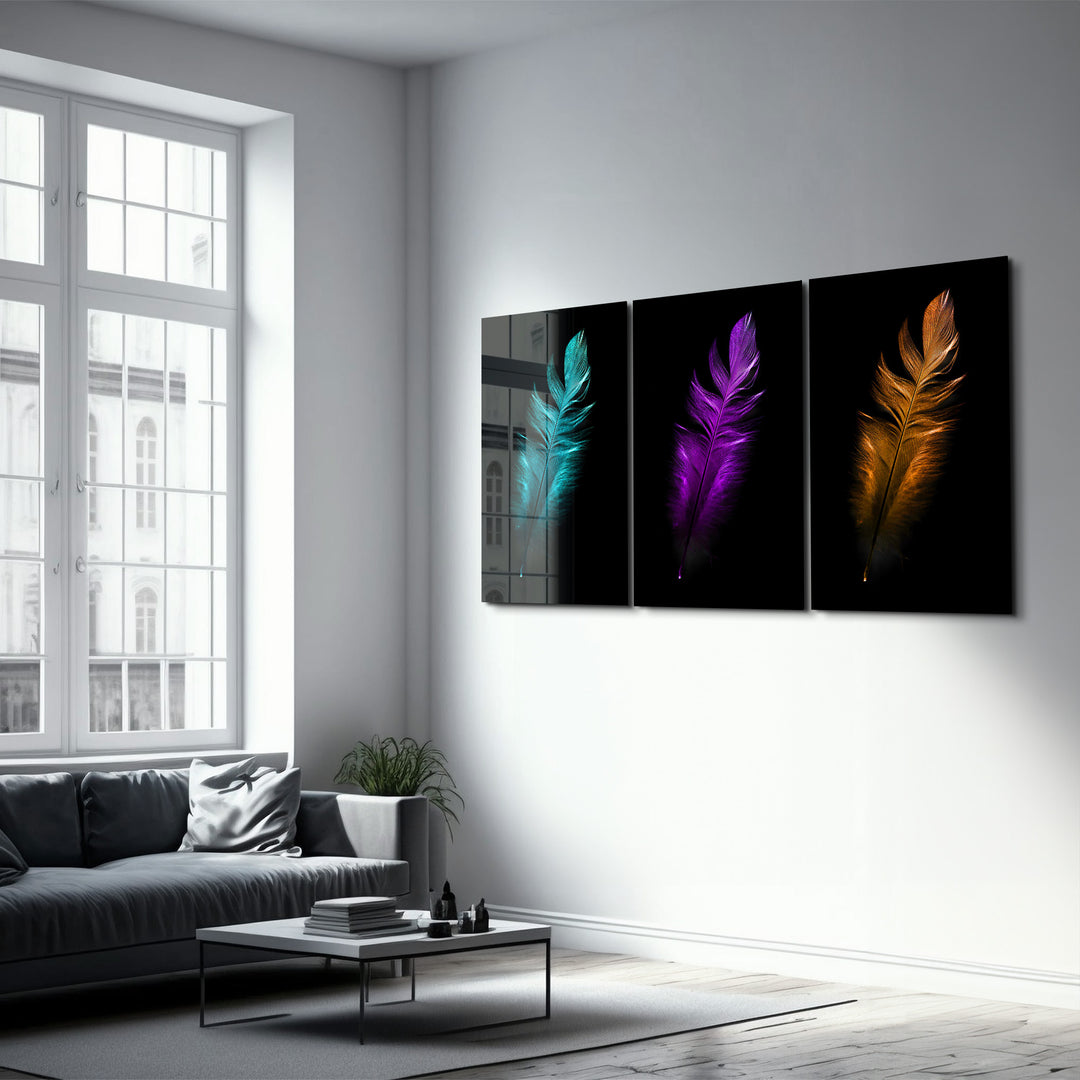 ・"Feathers - Trio"・Glass Wall Art