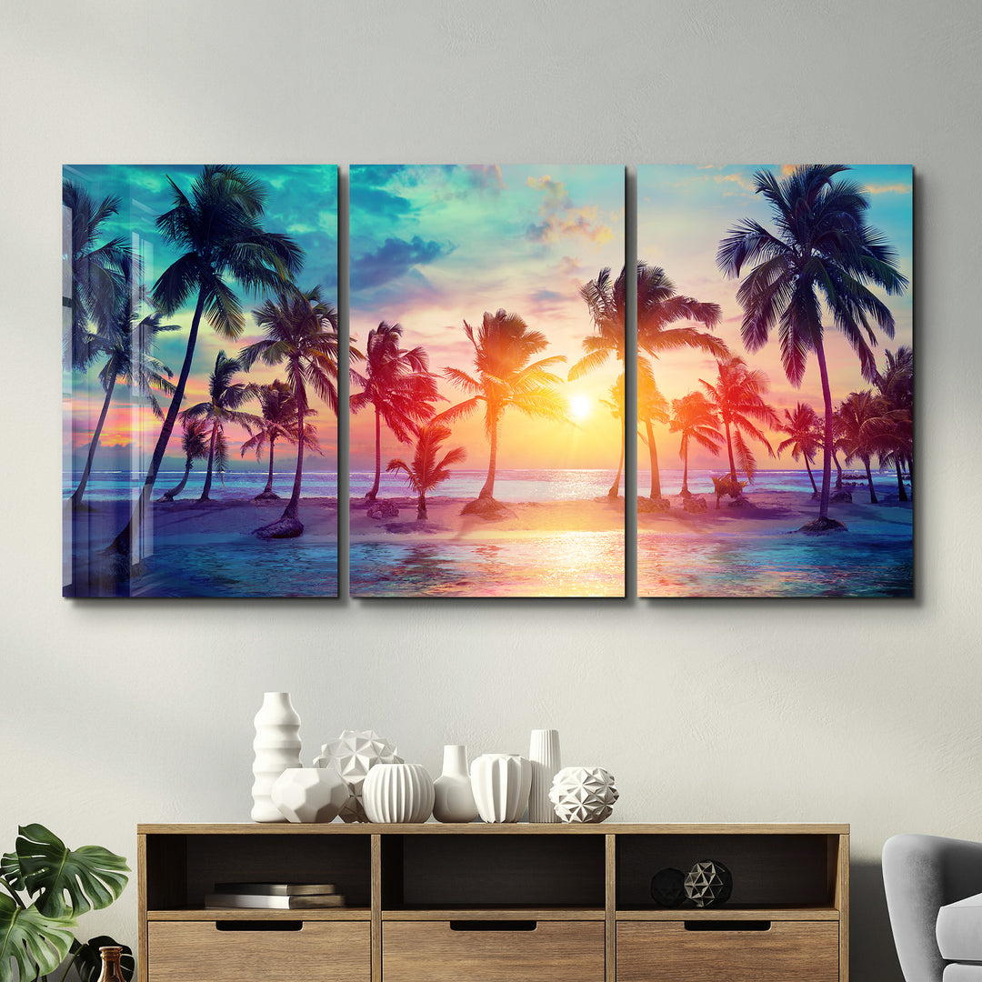 ・"Palm Trees - Trio"・Glass Wall Art