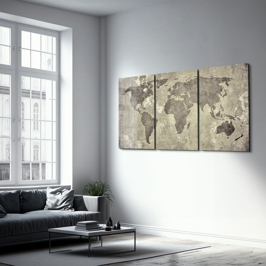 ・"Vintage World Map - Trio"・Glass Wall Art