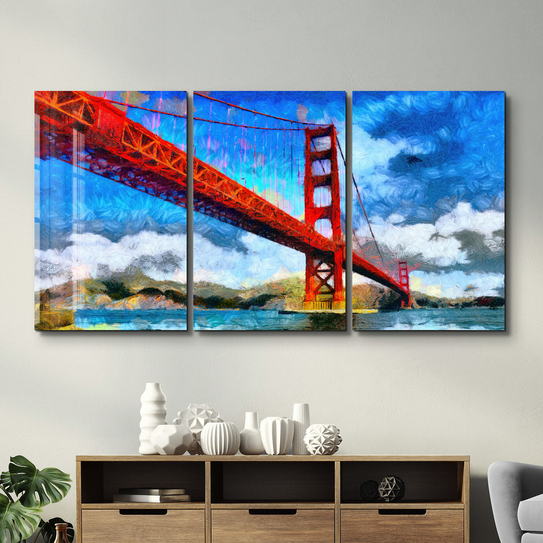 ・"Golden Gate Bridge - Trio"・Glass Wall Art