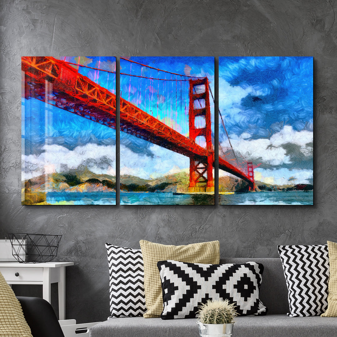 ・"Golden Gate Bridge - Trio"・Glass Wall Art