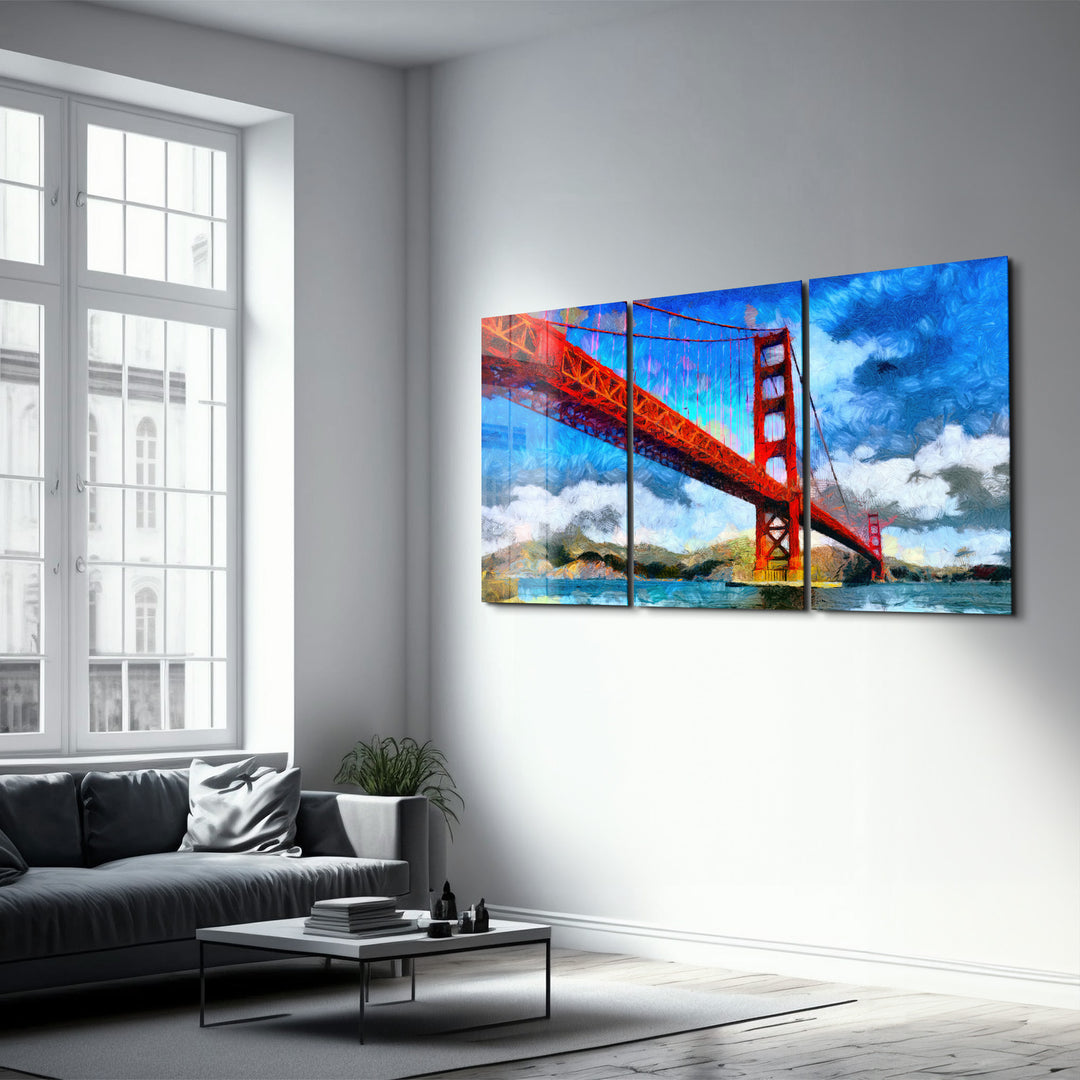 ・"Golden Gate Bridge - Trio"・Glass Wall Art