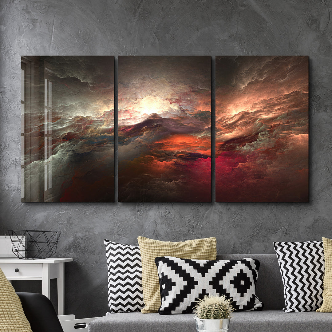 ・"Red Sky - Trio"・Glass Wall Art