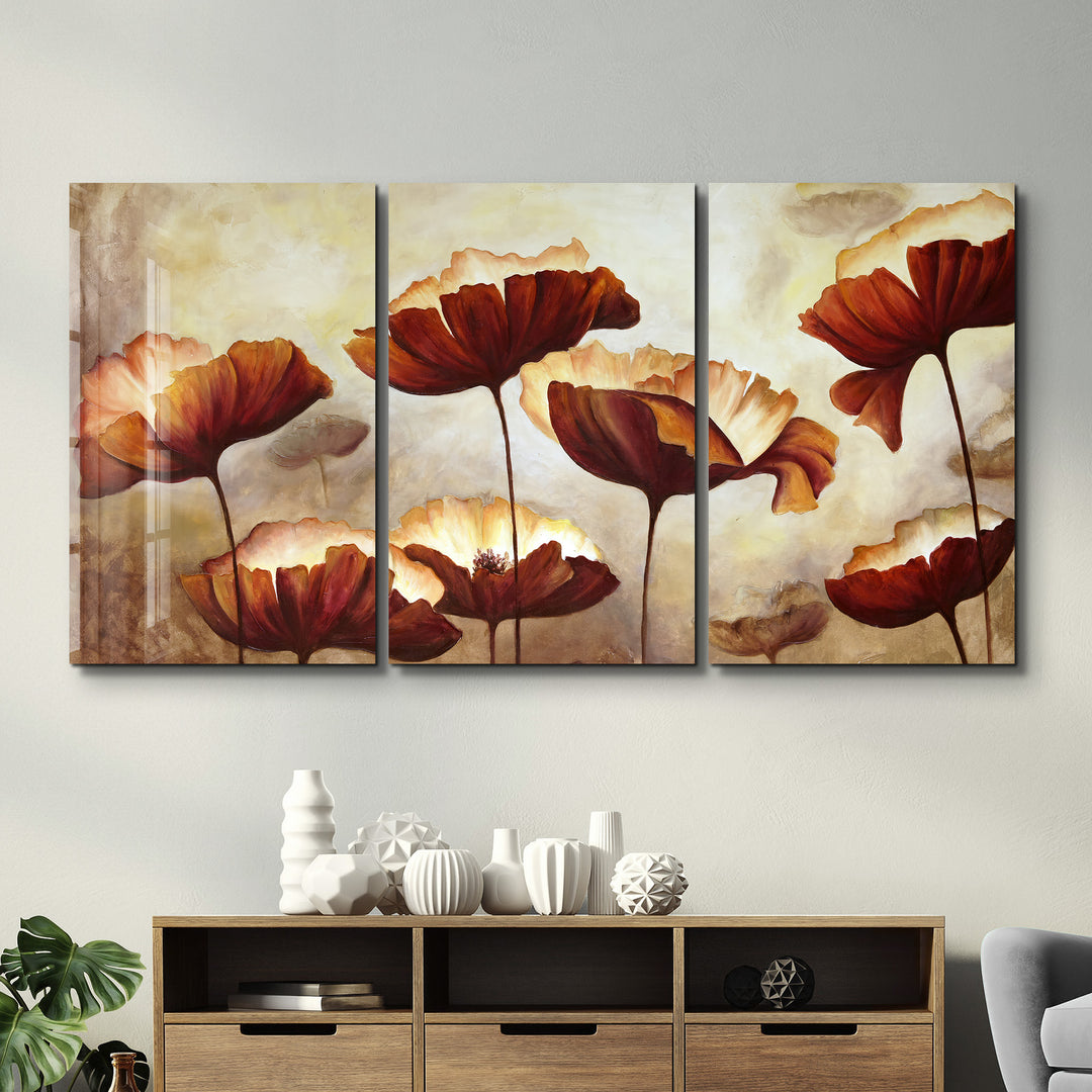 ・"Brown Flowers - Trio"・Glass Wall Art