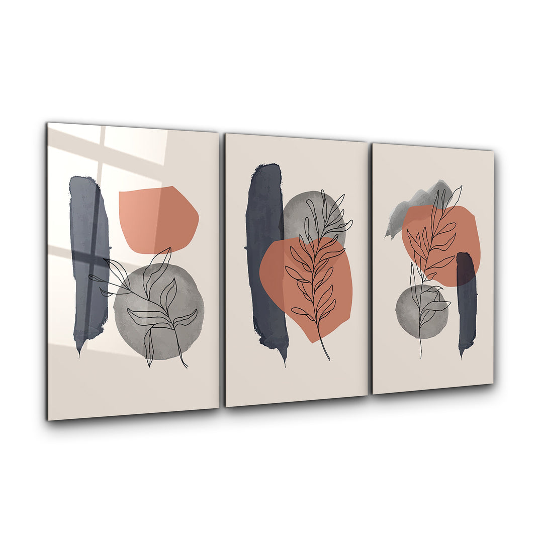 ・"Abstract Lines Terracota - Trio"・Glass Wall Art