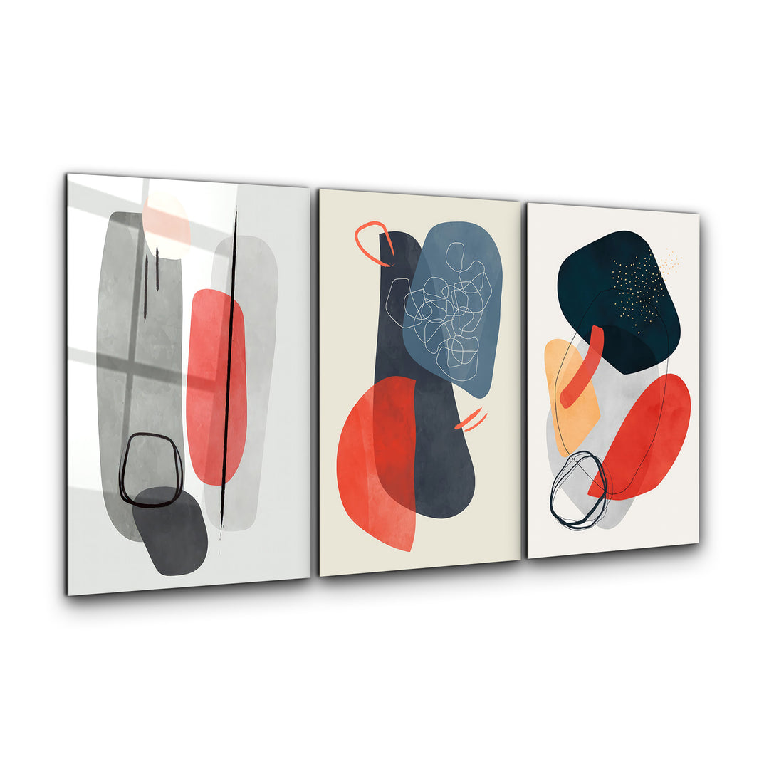 ・"Abstract Shapes and Lines V2 - Trio"・Glass Wall Art