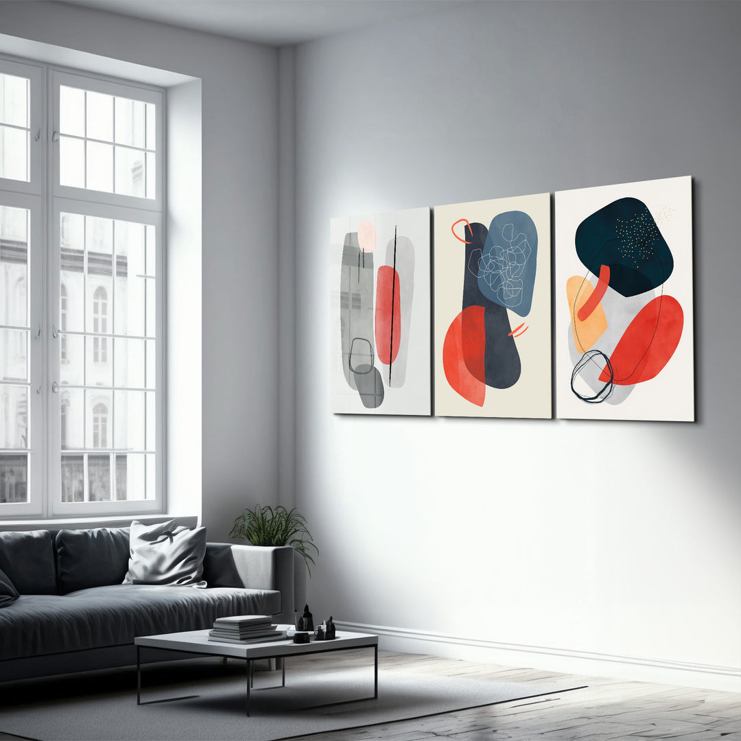 ・"Abstract Shapes and Lines V2 - Trio"・Glass Wall Art